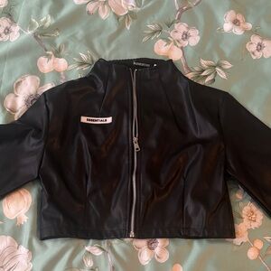 Women's Black Faux Leather Cropped Jacket